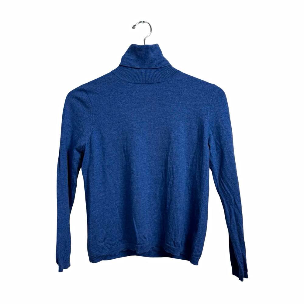 Women’s Pendleton Blue 100% Wool Knit Turtleneck Sweater Ribbed Trim Size L